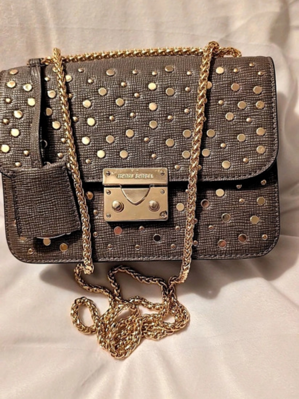 Henri Bendel Waldorf Chain Party Bag Studded Taupe Gray VGC